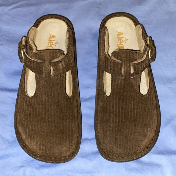 ALEGRIA Faux Shearling Lined Classic Clog in Captain Corduroy Brown sz 36 - Picture 3 of 8